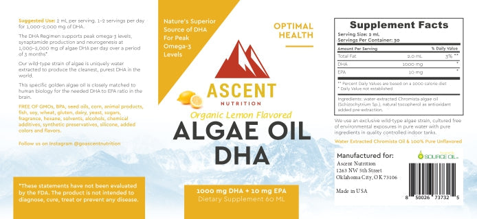 Algae Oil DHA Omega-3's - Vegan and Vegetarian, 1000 mg by Ascent Nutrition