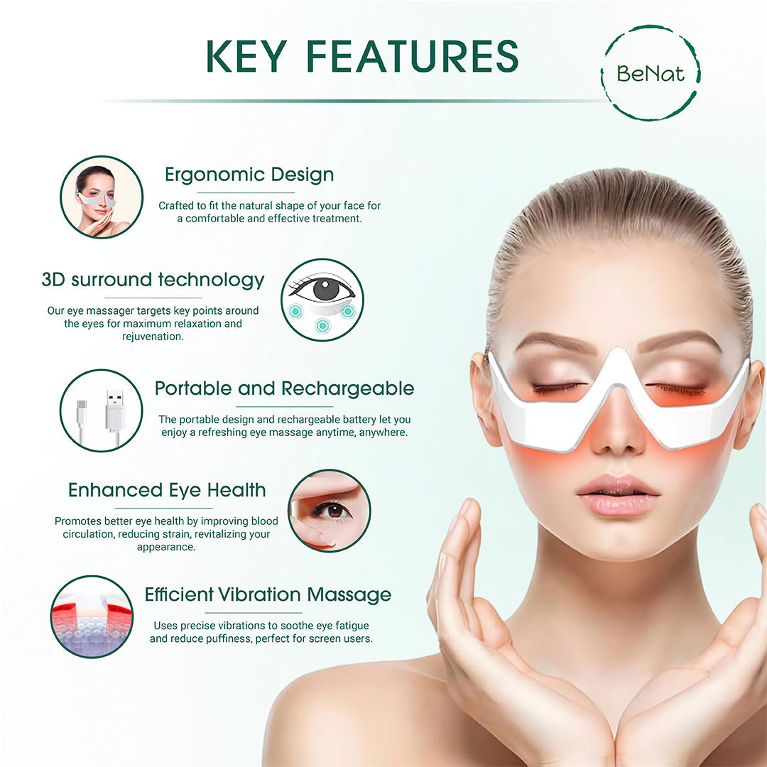 Under-Eye Red Light Therapy Skin Rejuvenation and Relaxation Massager by BeNat