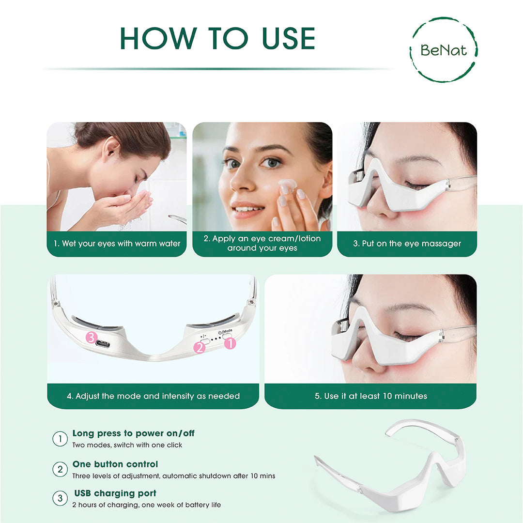 Under-Eye Red Light Therapy Skin Rejuvenation and Relaxation Massager by BeNat